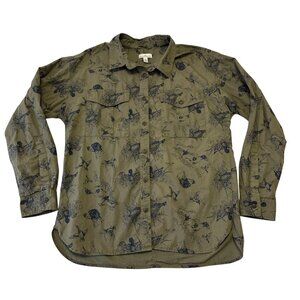 LL Bean Signature Soft Poplin Bird Dog Hunting Print Shirt Womens Size M Green